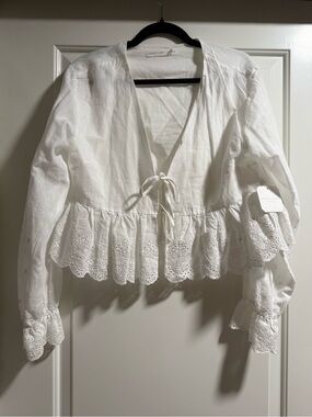 Altar'd State White Eyelet Peplum Tie-Front Blouse